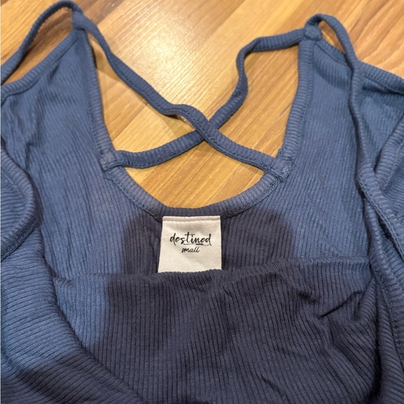 Stylish Blue Ribbed Crop Top - Picture 2 of 3